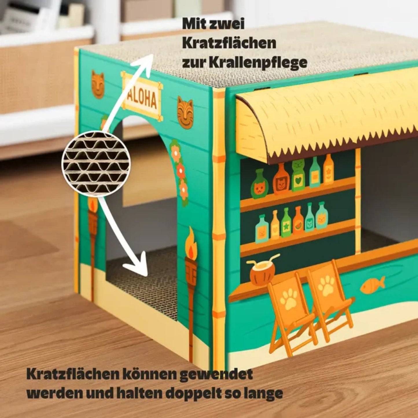 Aloha Strandbar Katzenhaus mit Kratzfläche