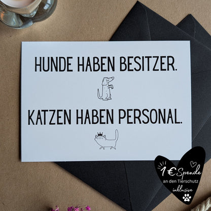 "Katzen haben Personal" Postkarte