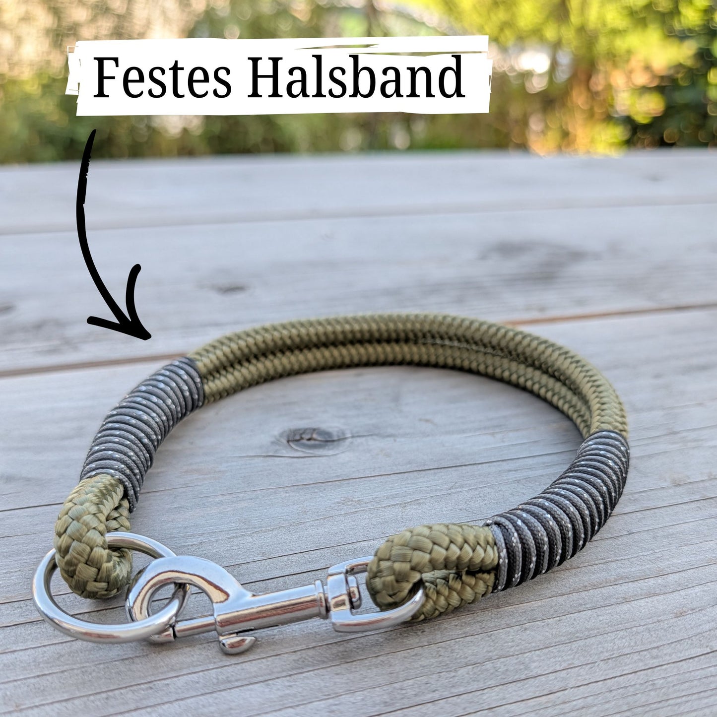 SET aus Leine und Halsband olivgrün - schwarz/silber