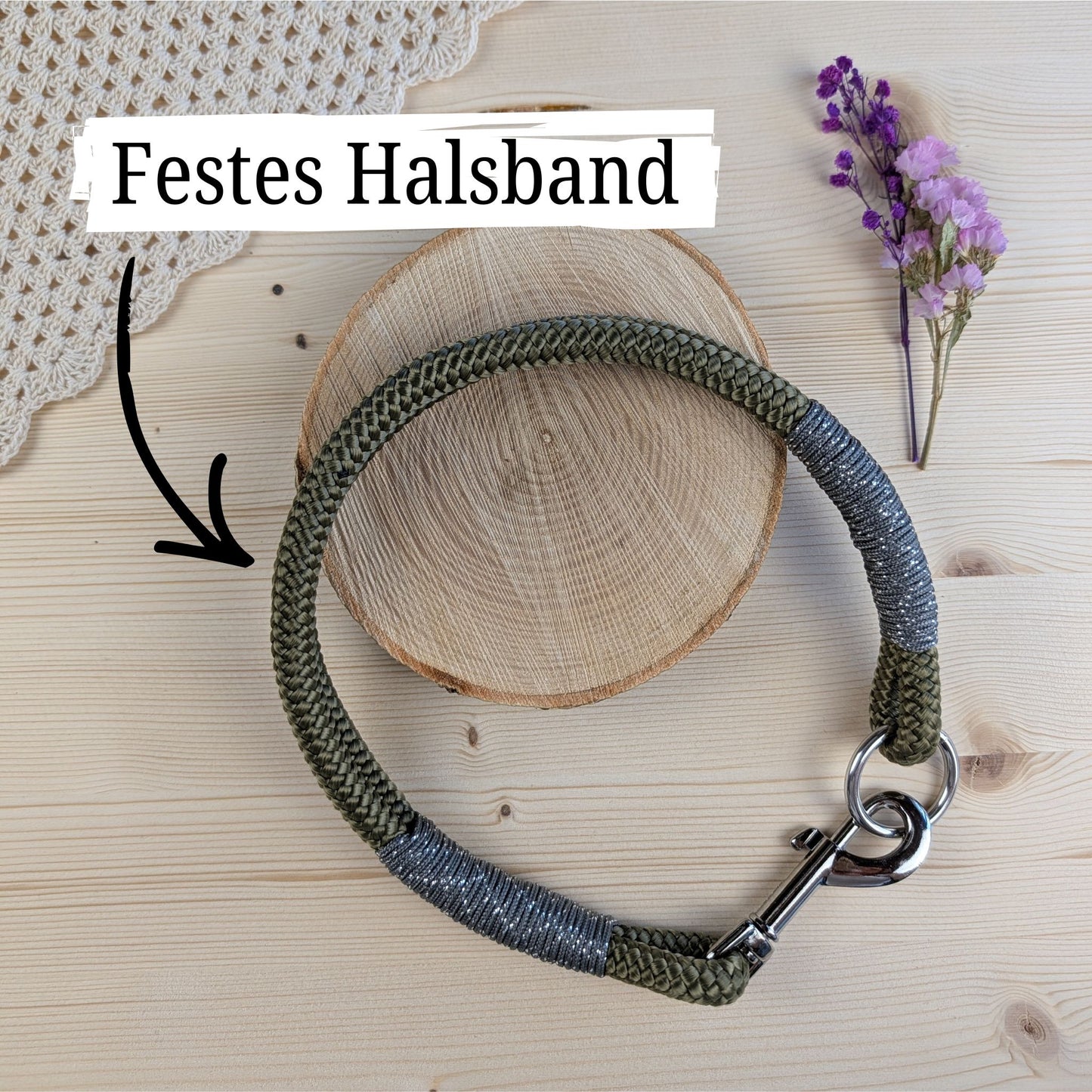 SET aus Leine und Halsband olivgrün - silber