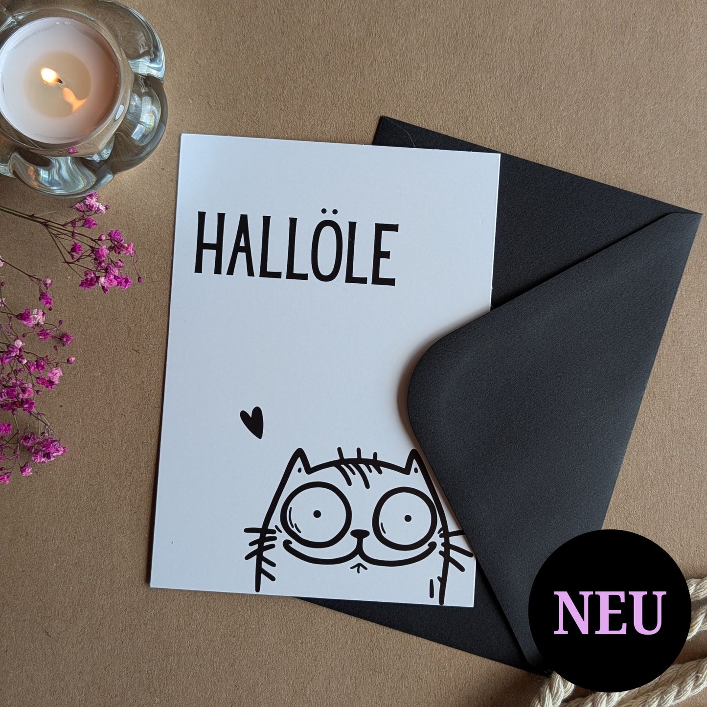 Hallöle Katze Postkarte