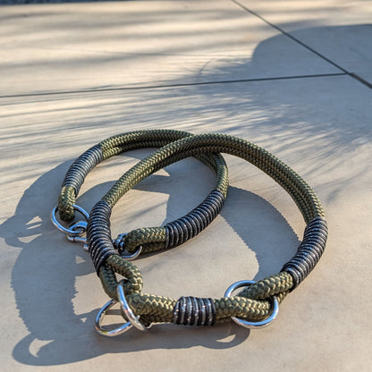 Hundehalsband olivgrün - schwarz/silber