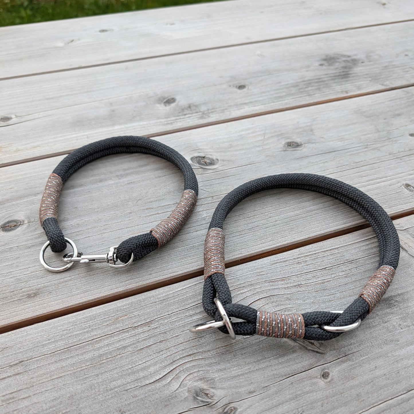 Hundehalsband schwarz - braun/silber