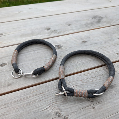 Hundehalsband schwarz - braun/silber