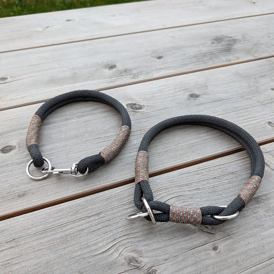 Hundehalsband schwarz - braun/silber