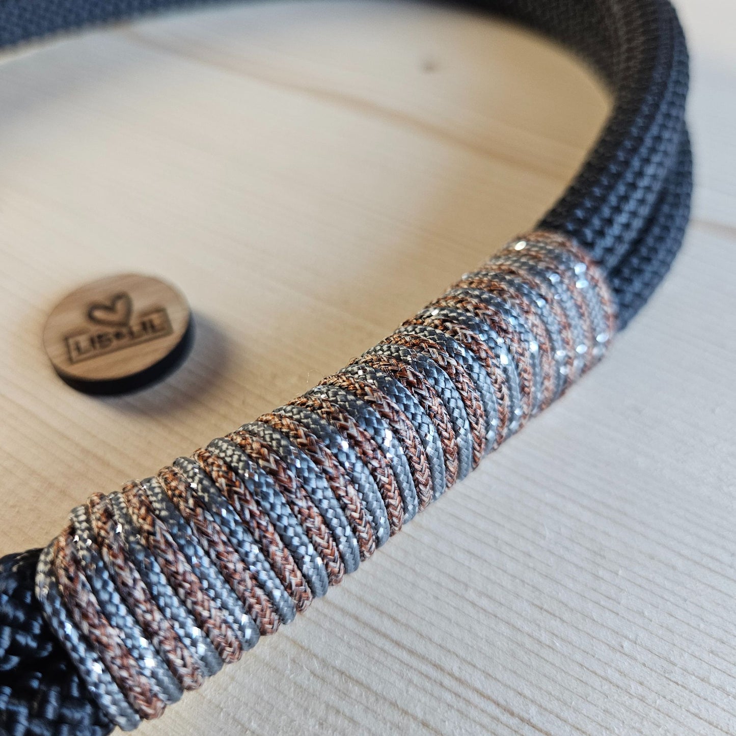 Hundehalsband schwarz - braun/silber