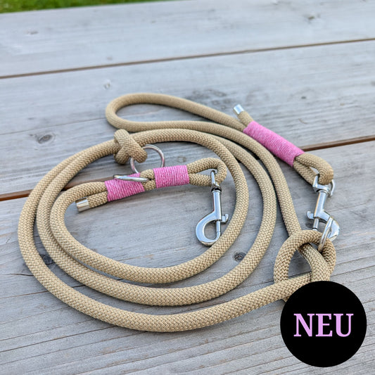 Hundeleine goldbraun - rosa