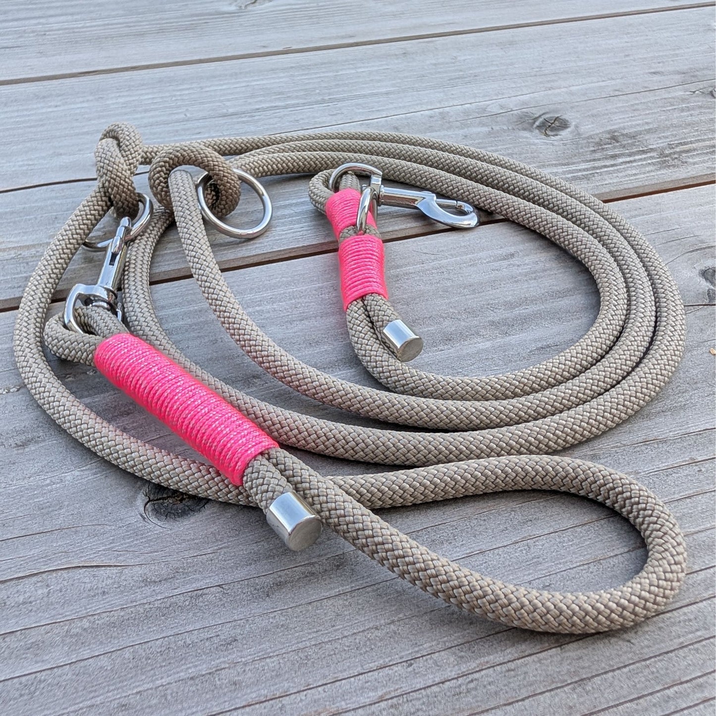 SET aus Leine und Halsband beige - neonpink