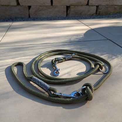 SET aus Leine und Halsband olivgrün - silber