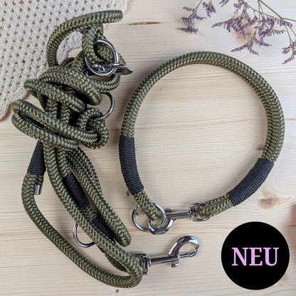 SET aus Leine und Halsband olivgrün - schwarz