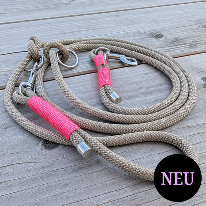 Hundeleine beige - neonpink