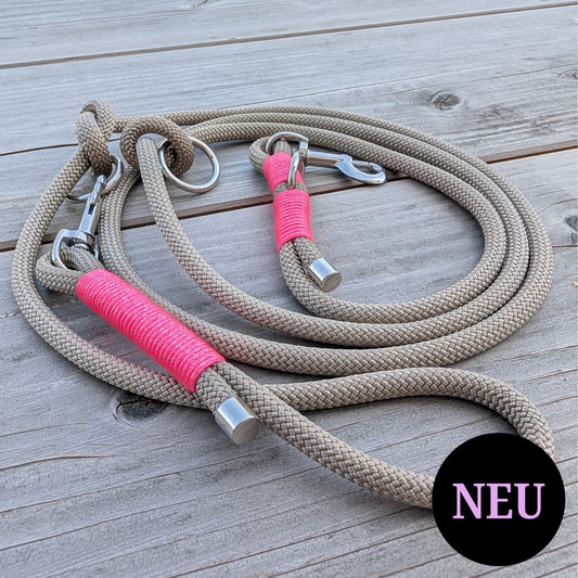 Hundeleine beige - neonpink
