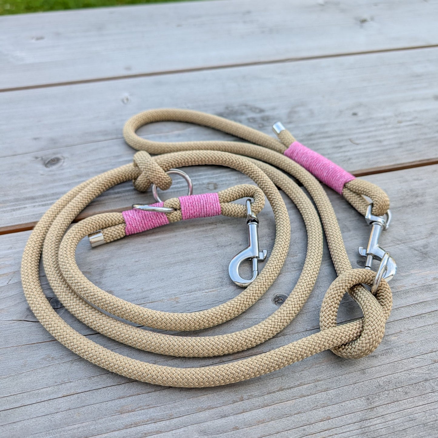 SET aus Leine und Halsband goldbraun - rosa