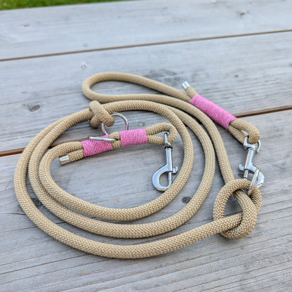 SET aus Leine und Halsband goldbraun - rosa