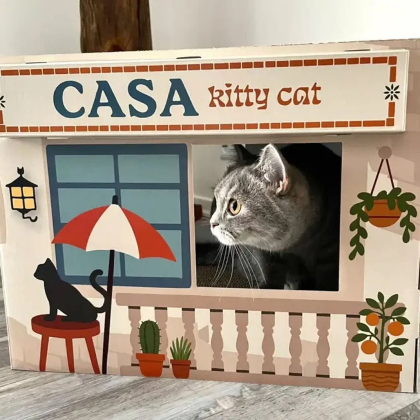 Mediterrane Finca Katzenhaus mit Kratzfläche