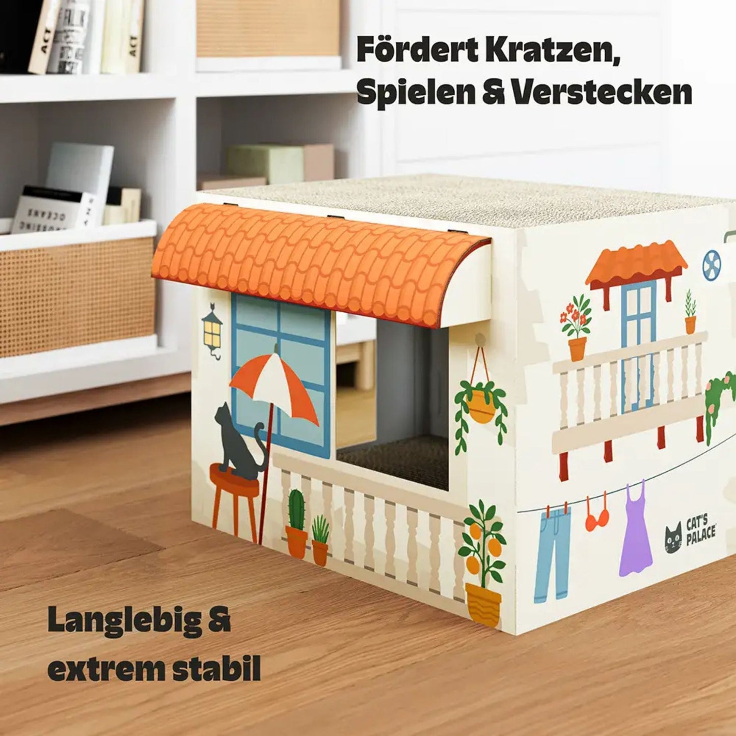 Mediterrane Finca Katzenhaus mit Kratzfläche