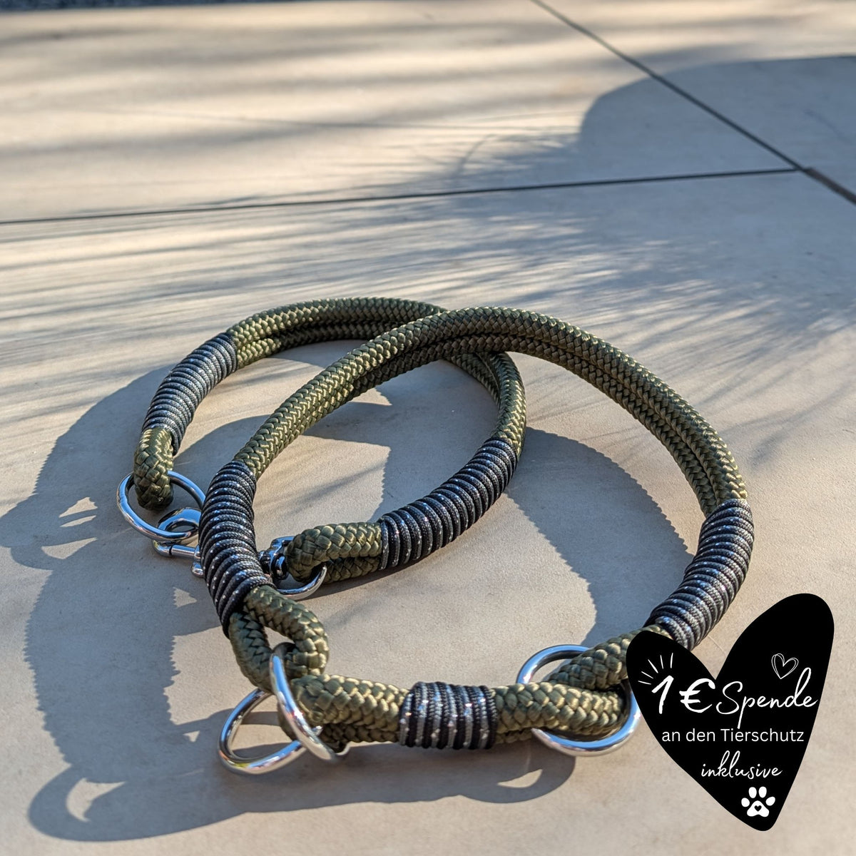 Hundehalsband olivgrün - schwarz/silber