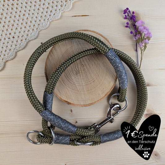 Hundehalsband olivgrün - silber