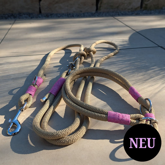 SET aus Leine und Halsband goldbraun - rosa