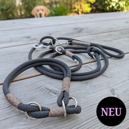 SET aus Leine und Halsband schwarz - braun/silber