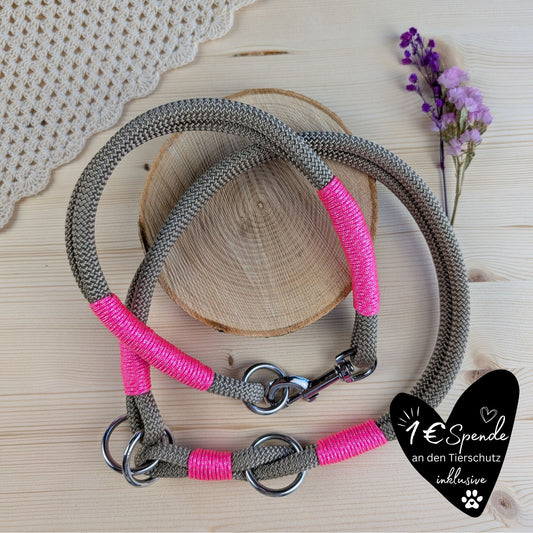 Hundehalsband beige - neonpink
