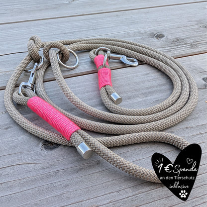Hundeleine beige - neonpink