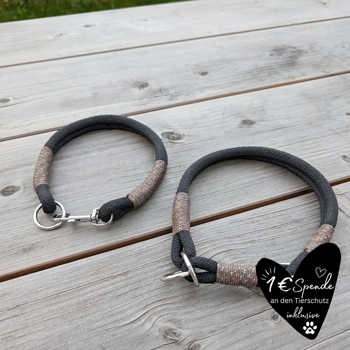 Hundehalsband schwarz - braun/silber