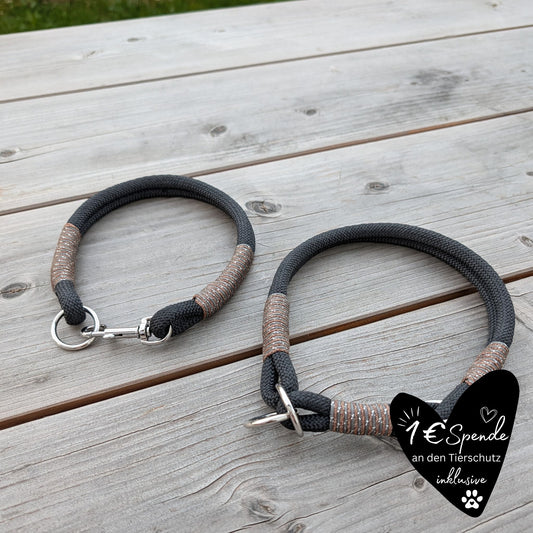 Hundehalsband schwarz - braun/silber