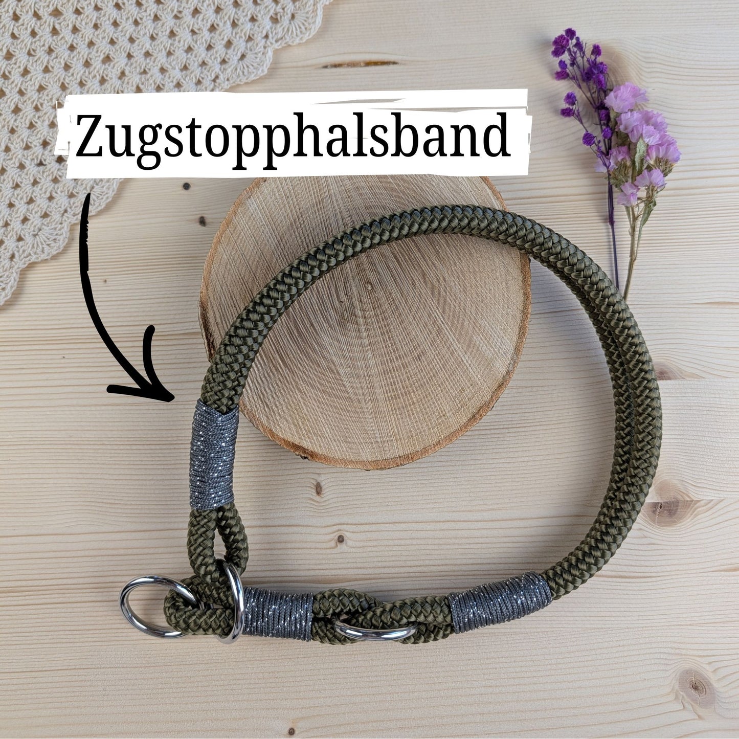 SET aus Leine und Halsband olivgrün - silber